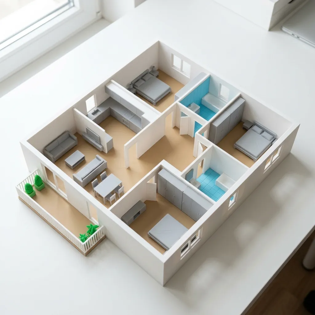 Concept render of a 3D-printed 3-bedroom flat