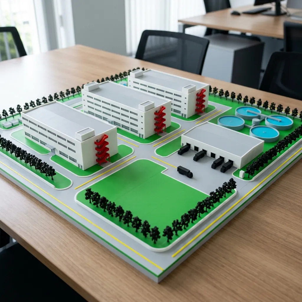 Concept render of a 3D-printed rmg factory campus